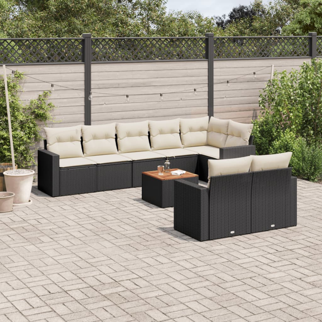 vidaXL 9-tlg. Garten-Sofagarnitur mit Kissen Schwarz Poly Rattan