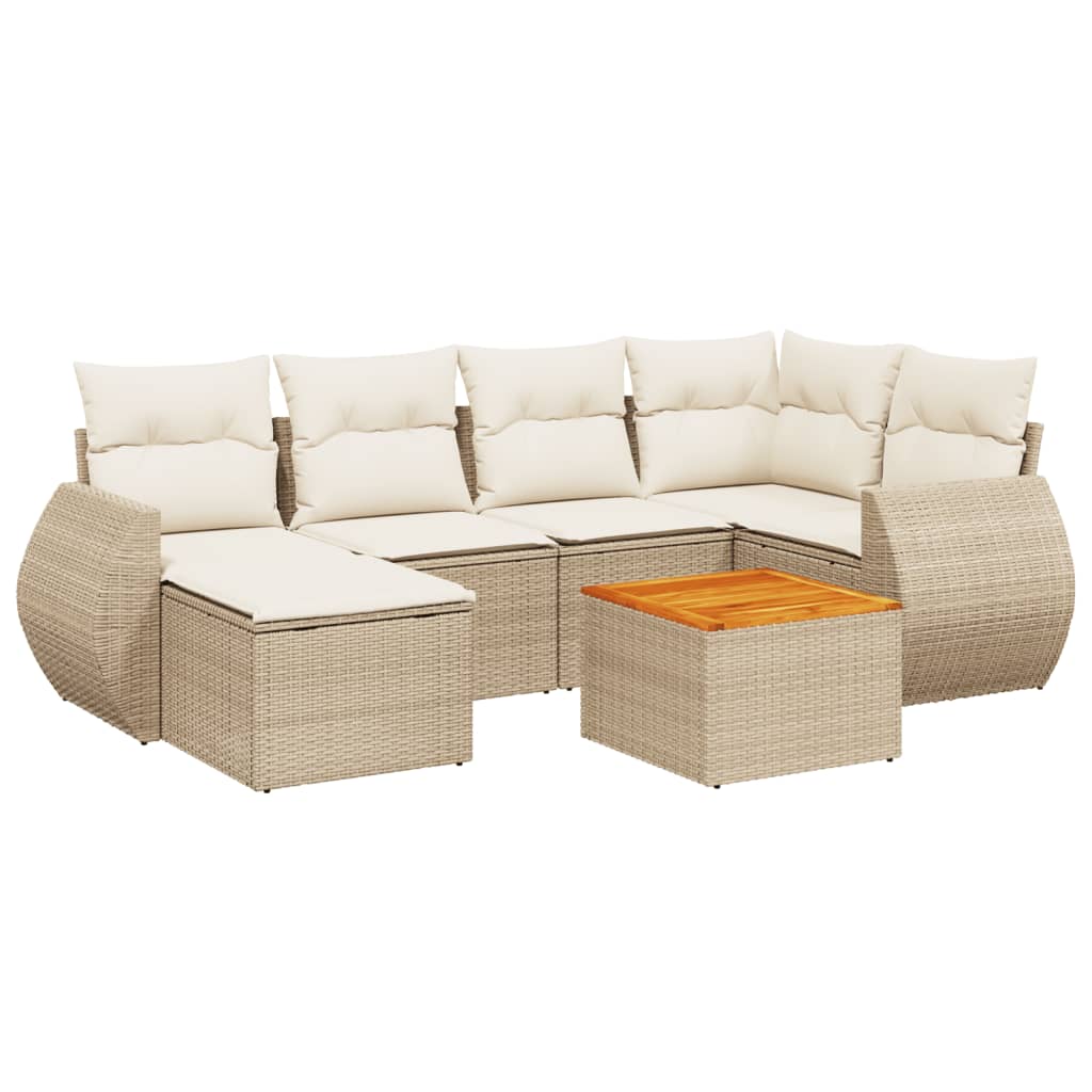 vidaXL 7-tlg. Garten-Sofagarnitur mit Kissen Beige Poly Rattan