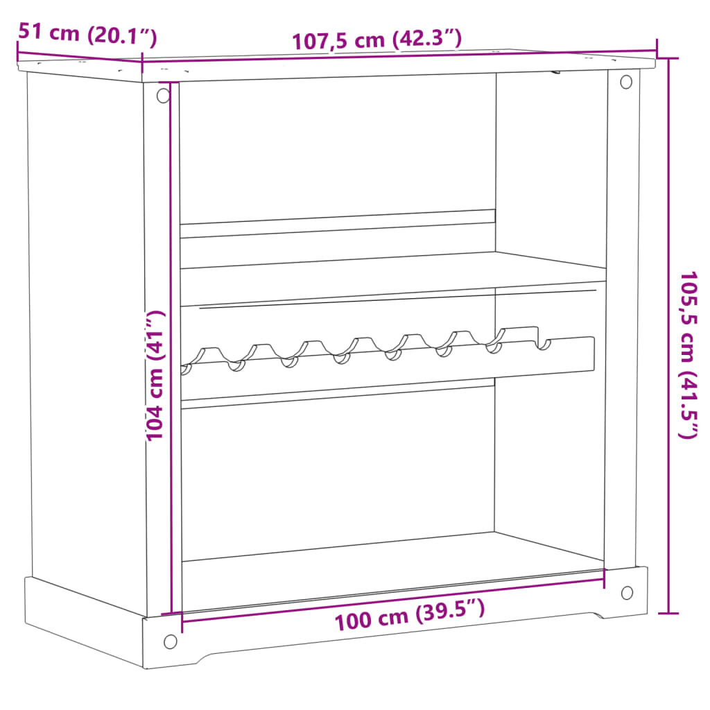 vidaXL Weinschrank Corona 107,5x51x105,5 cm Massivholz Kiefer