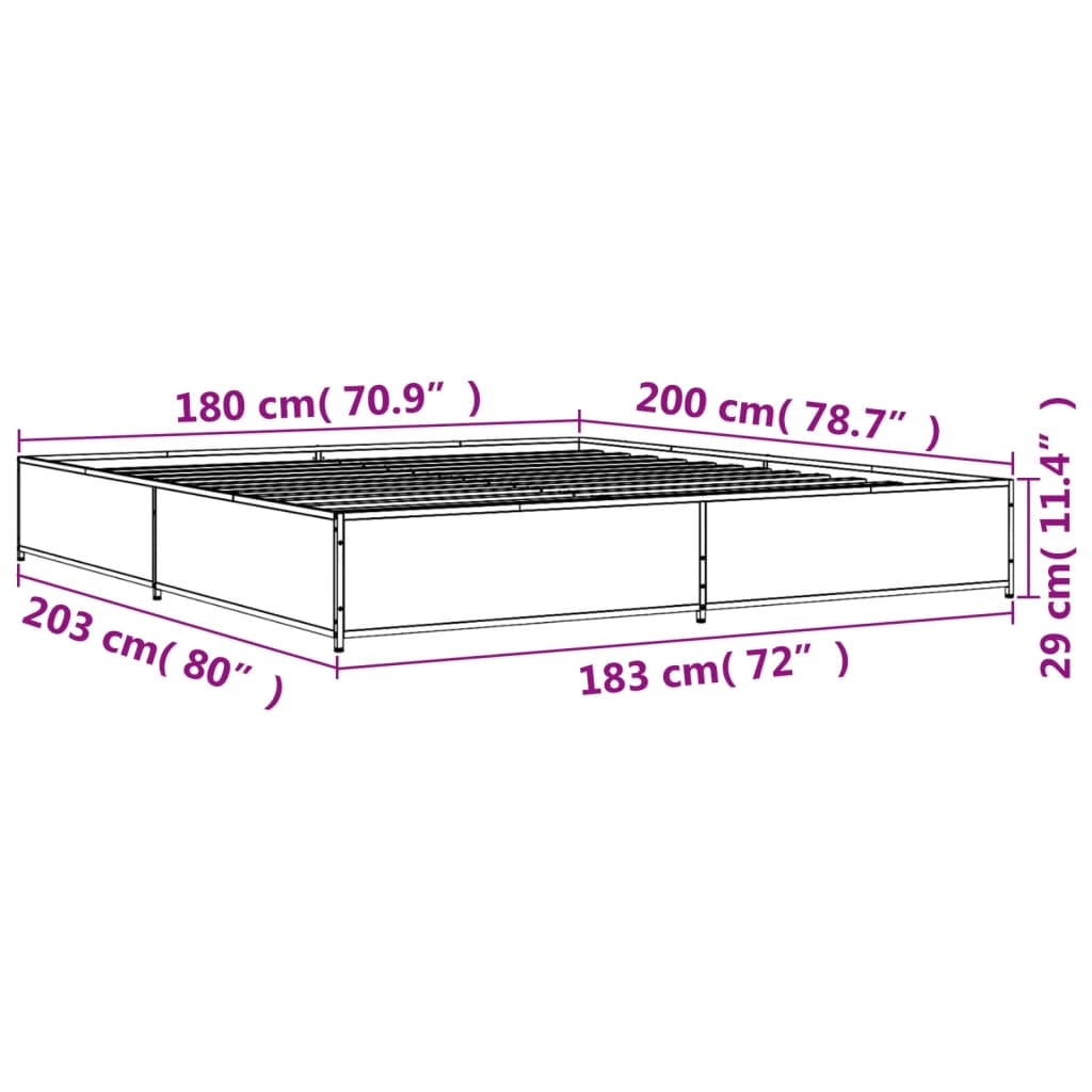 vidaXL Bettgestell Räuchereiche 180x200 cm Holzwerkstoff und Metall