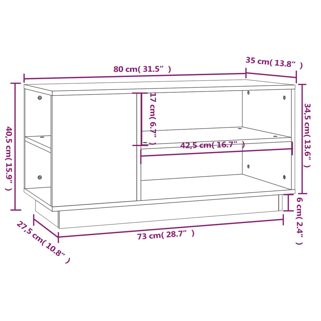 vidaXL TV-Schrank Honigbraun 80x35x40,5 cm Massivholz Kiefer