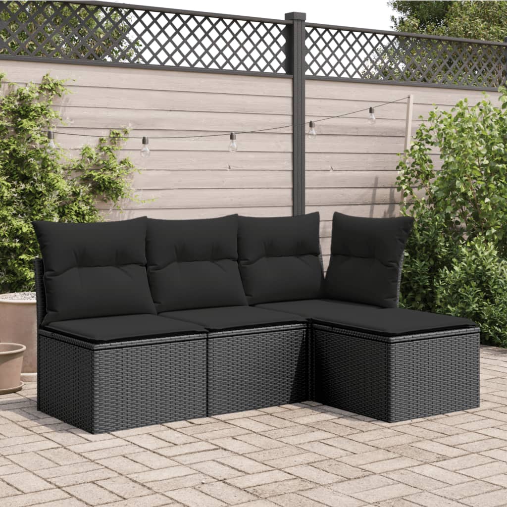 vidaXL Gartenhocker mit Kissen Schwarz 55x55x37 cm Poly Rattan