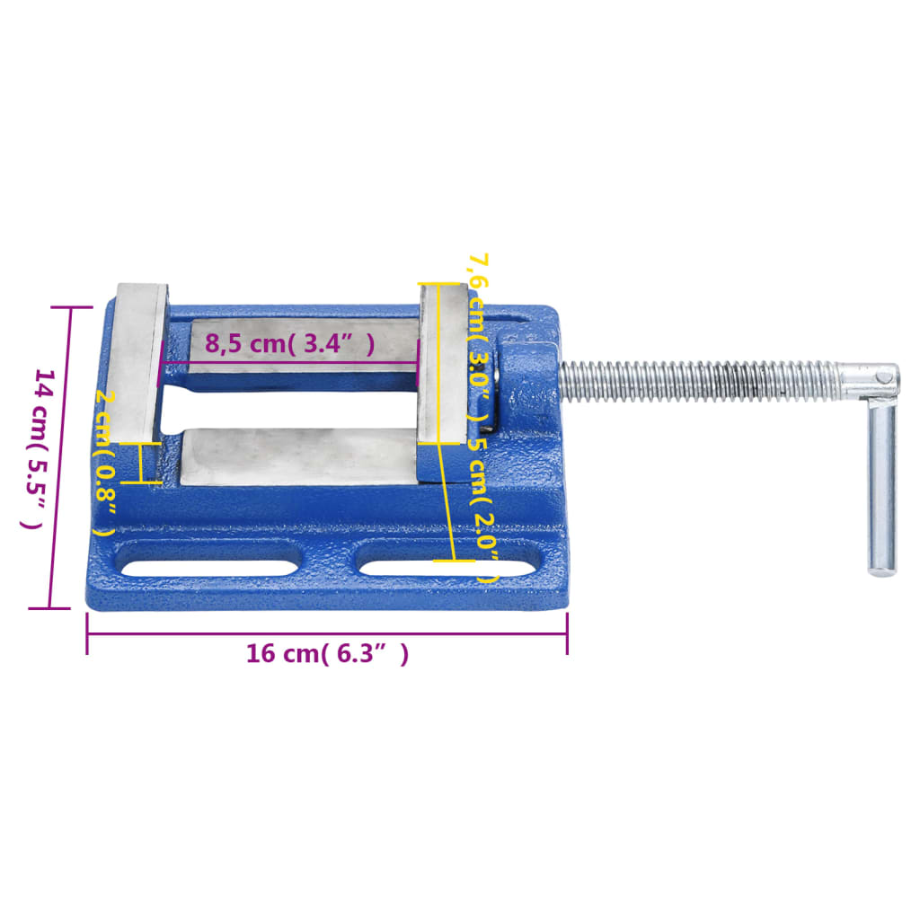 vidaXL Maschinenschraubstock Blau 76 mm Gusseisen