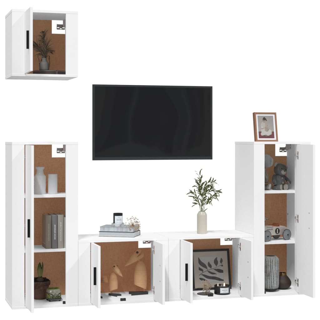 vidaXL 5-tlg. TV-Schrank-Set Weiß Holzwerkstoff