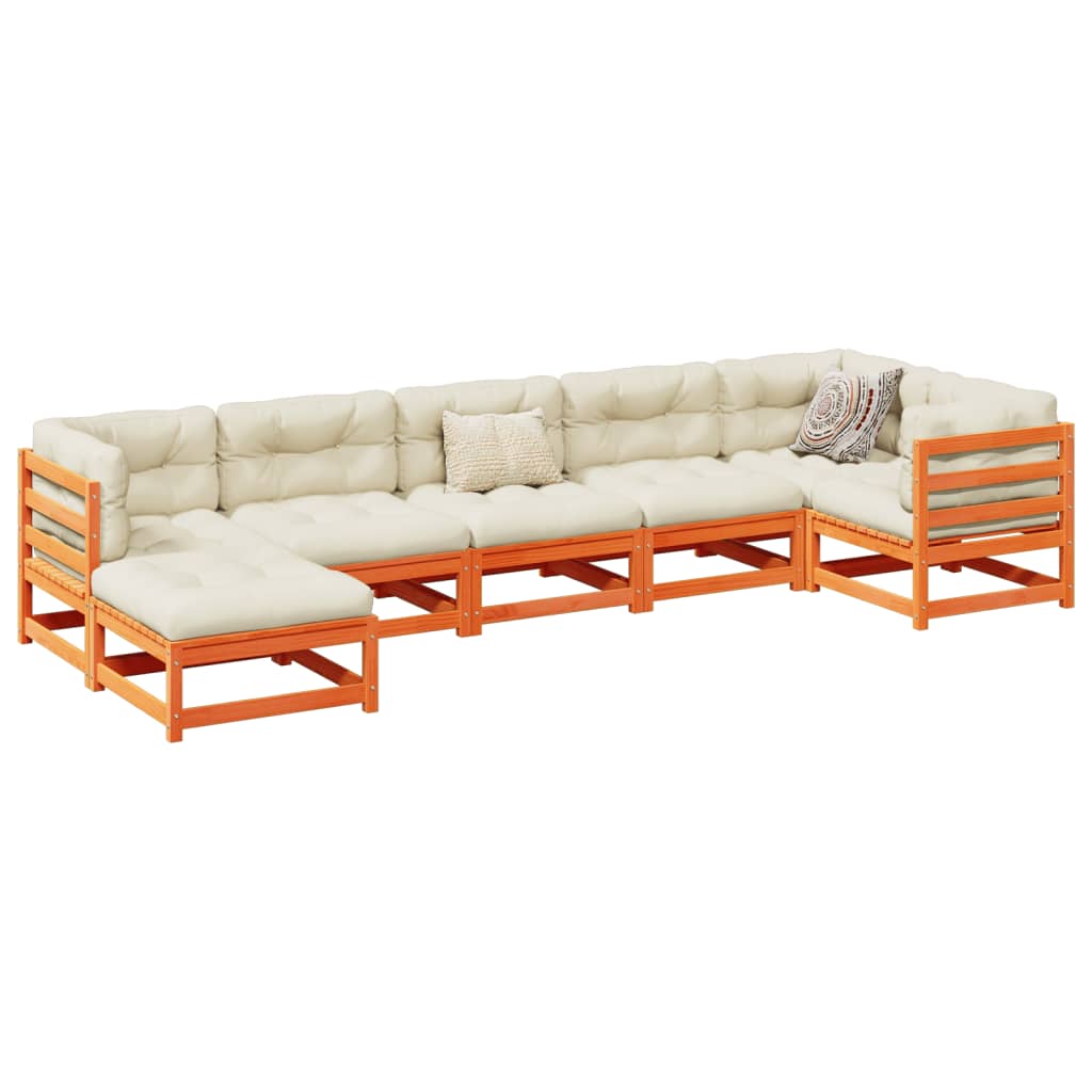 vidaXL 7-tlg. Garten-Sofagarnitur Wachsbraun Massivholz Kiefer