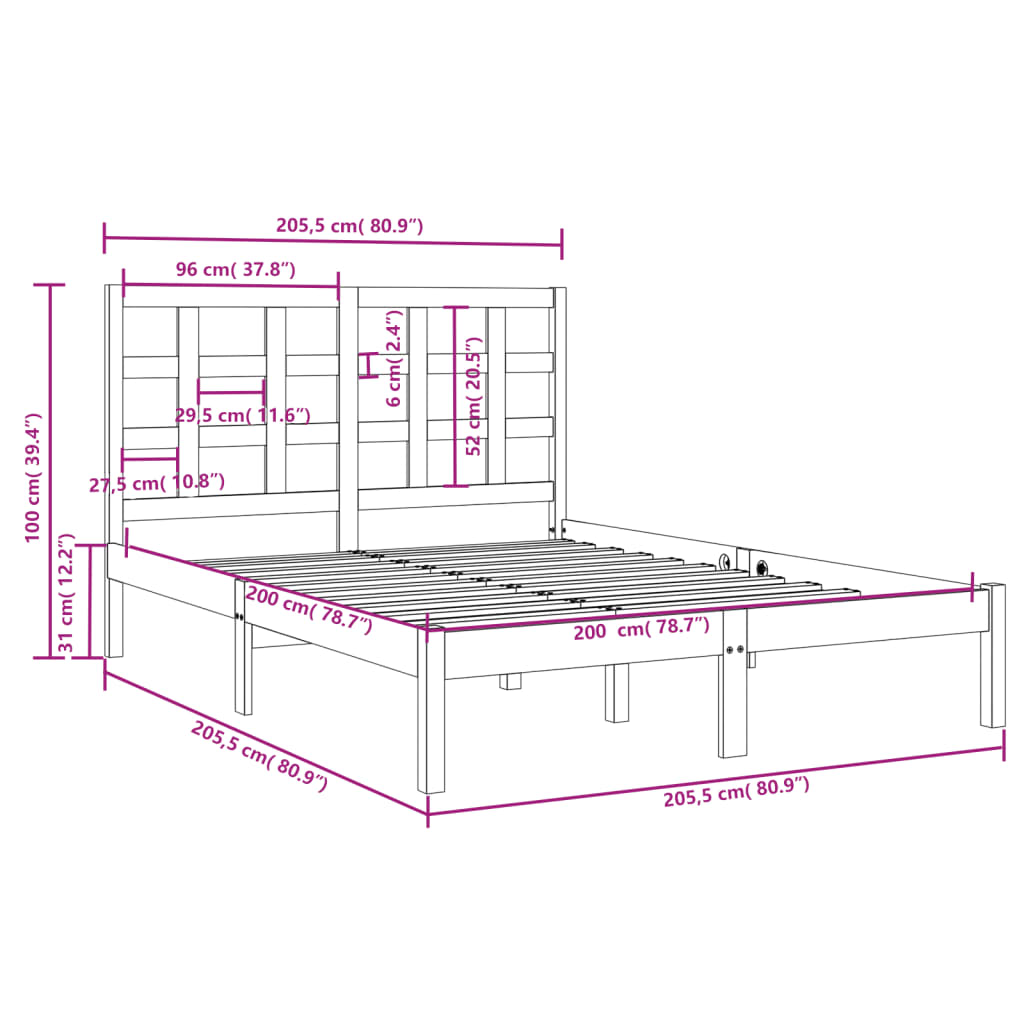 vidaXL Massivholzbett 200x200 cm