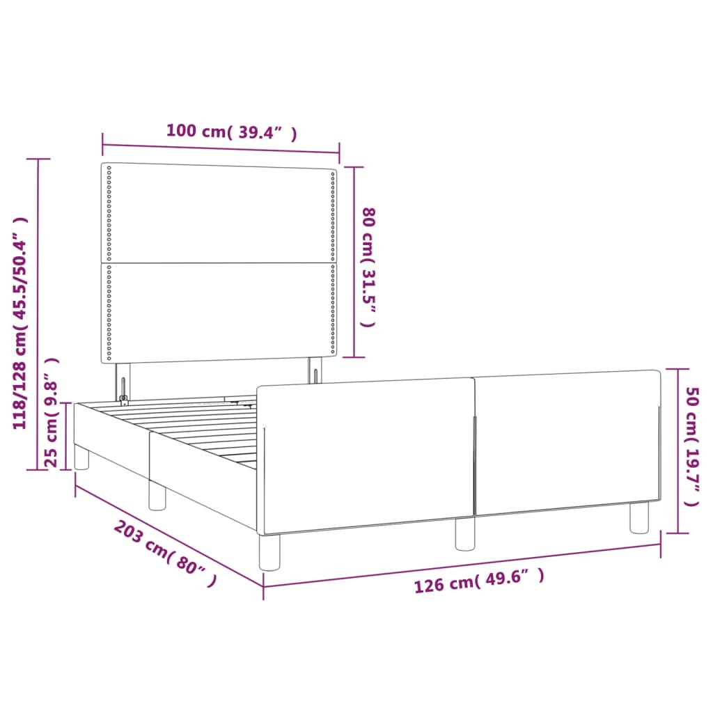 vidaXL Bettgestell mit Kopfteil Hellgrau 120x200 cm Stoff