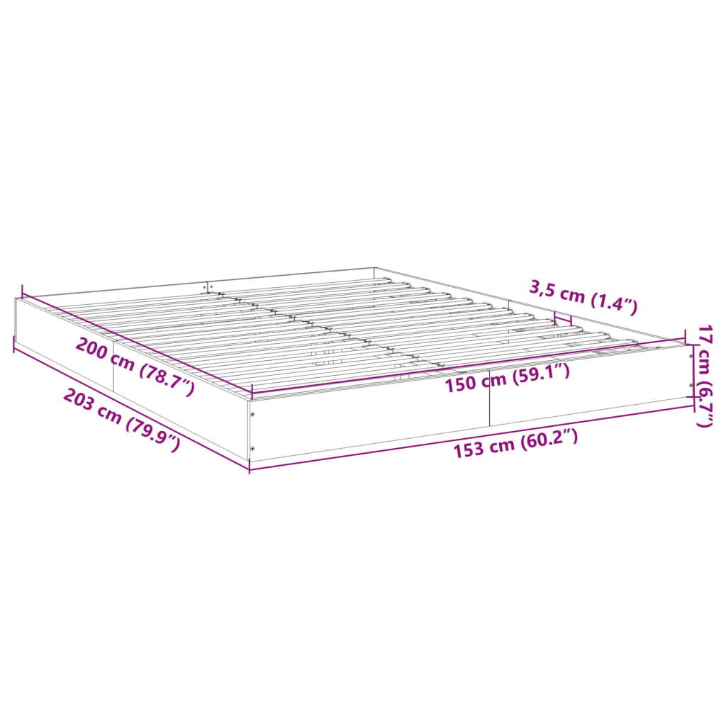 vidaXL Bettgestell ohne Matratze Braun Eiche 150x200 cm Holzwerkstoff