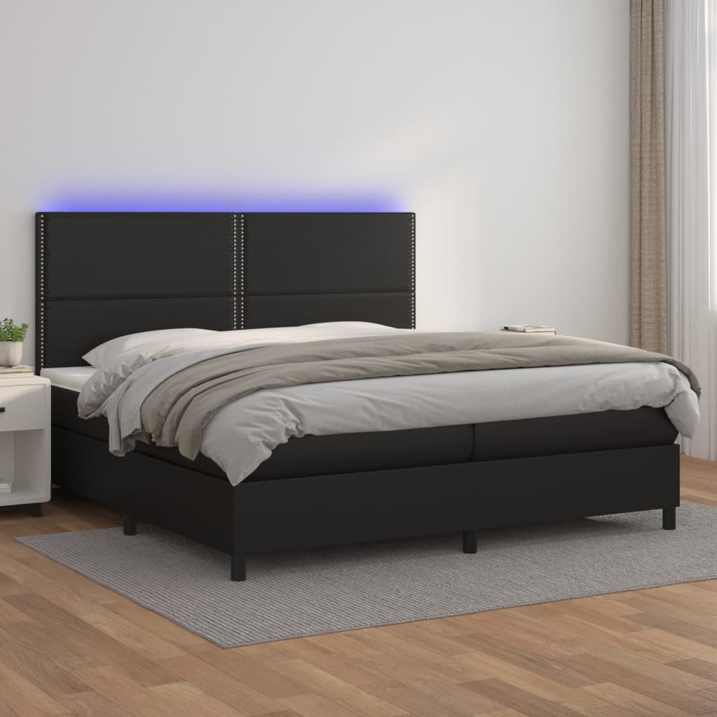 vidaXL Boxspringbett mit Matratze & LED Schwarz 200x200 cm Kunstleder