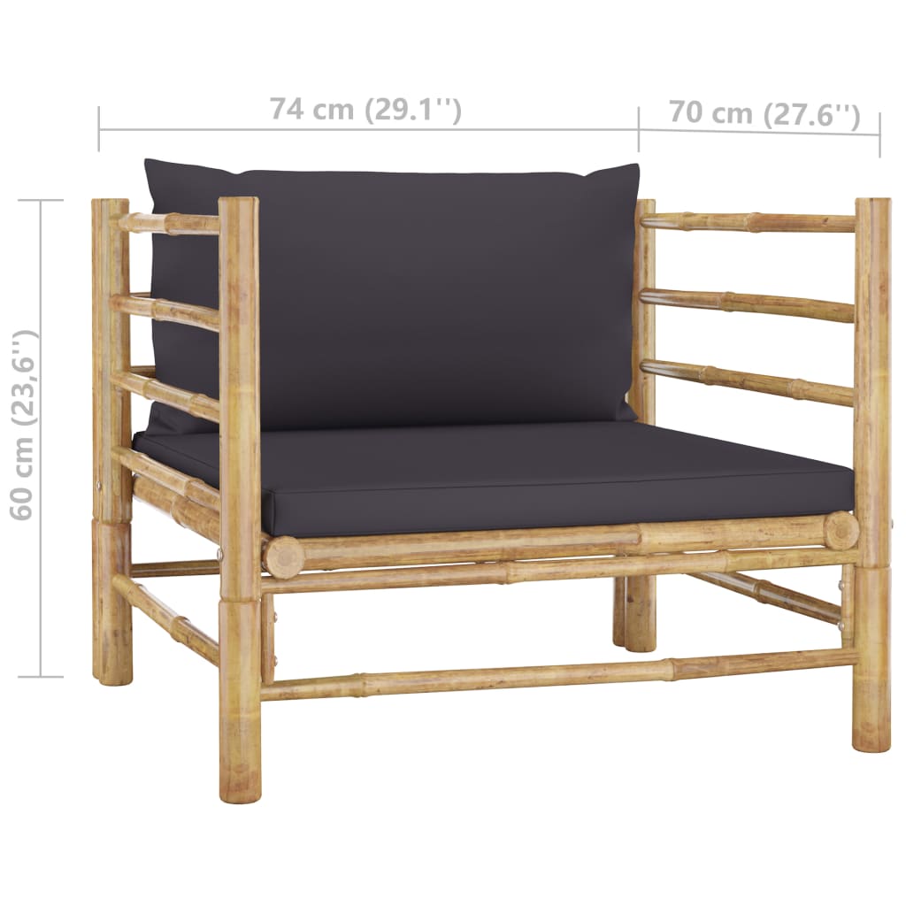 vidaXL 6-tlg. Garten-Lounge-Set mit Dunkelgrauen Kissen Bambus