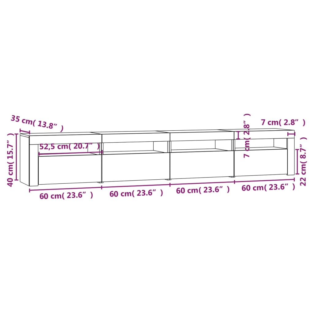 vidaXL TV-Schrank mit LED-Leuchten Räuchereiche 240x35x40 cm