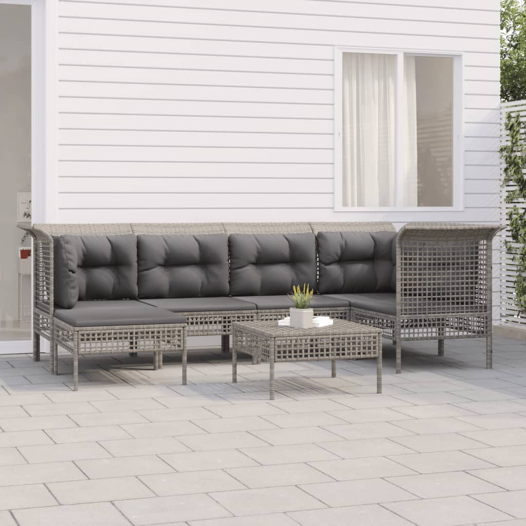 vidaXL 7-tlg. Garten-Lounge-Set mit Kissen Grau Poly Rattan