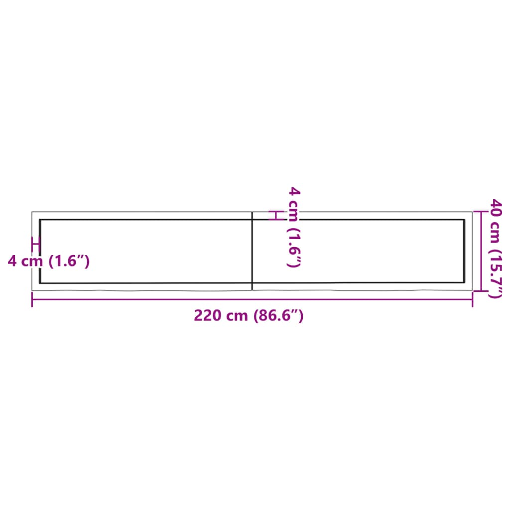 vidaXL Tischplatte Dunkelbraun 220x40x(2-6)cm Massivholz Eiche