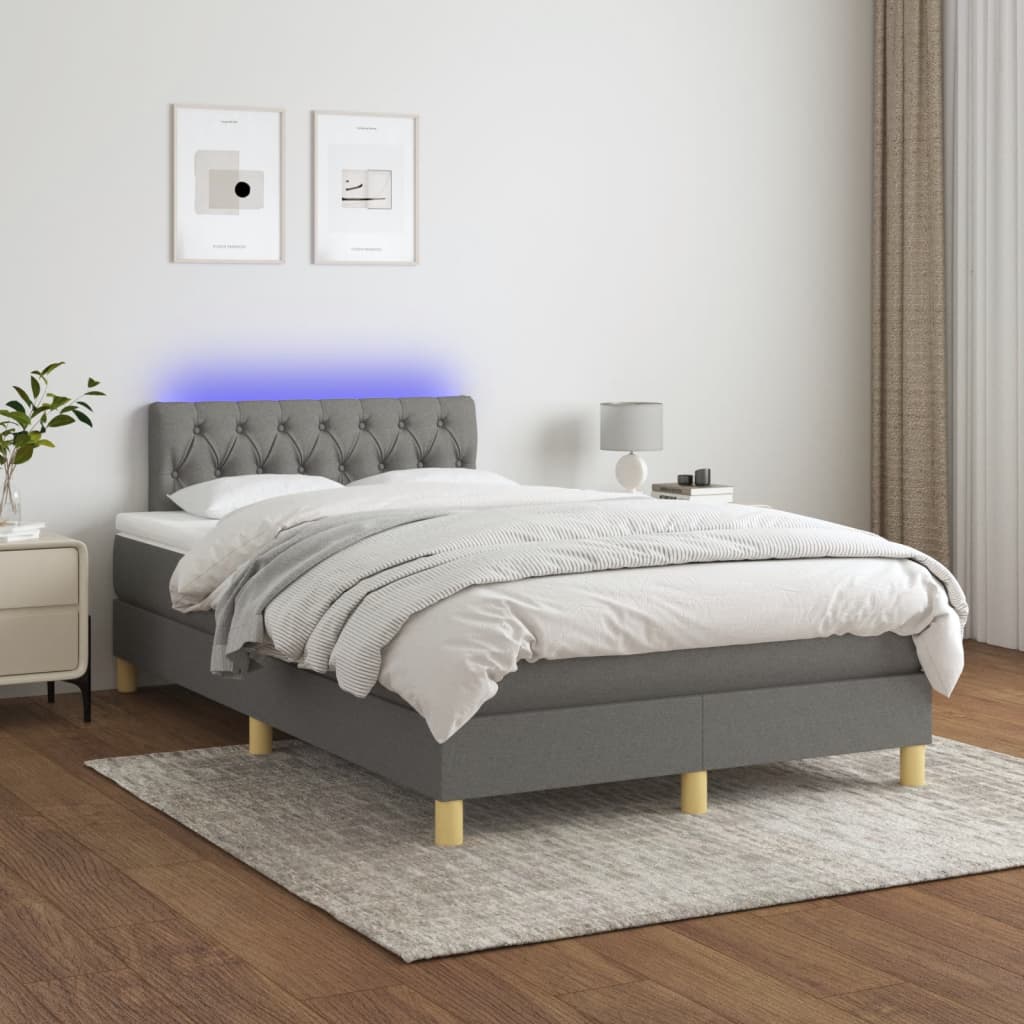 vidaXL Boxspringbett mit Matratze & LED Dunkelgrau 120x190 cm Stoff