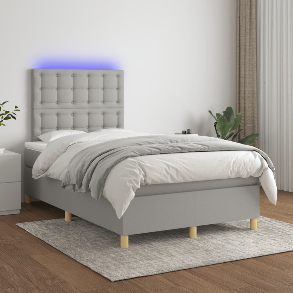 vidaXL Boxspringbett mit Matratze & LED Hellgrau 120x190 cm Stoff