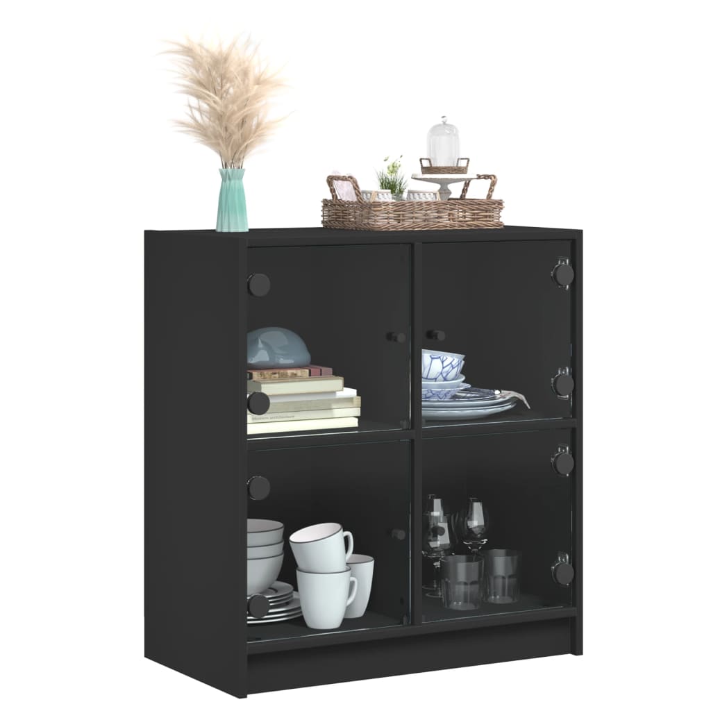 vidaXL Beistellschrank mit Glastüren Schwarz 68x37x75,5 cm