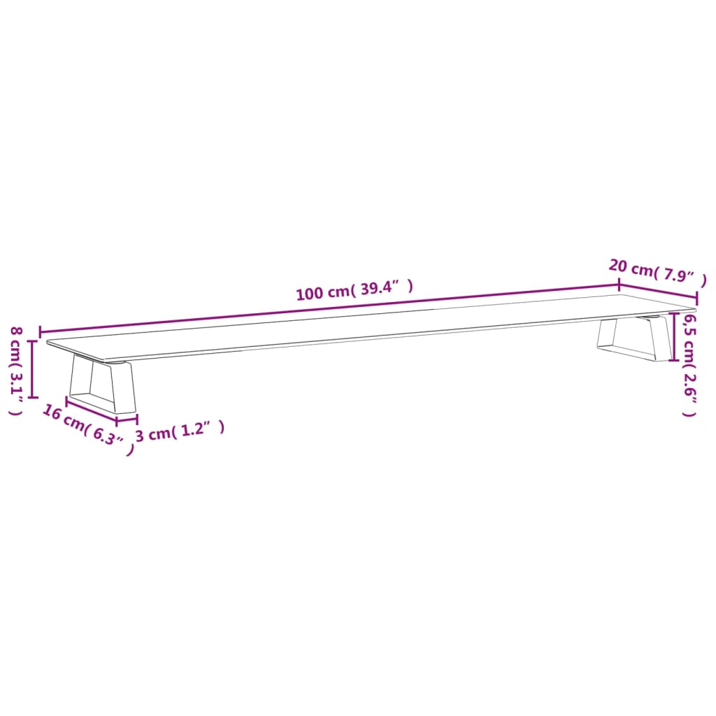 vidaXL Monitorständer Weiß 100x20x8 cm Hartglas und Metall