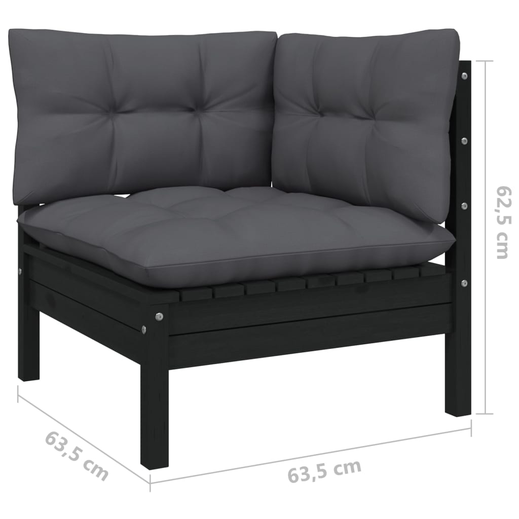 vidaXL 11-tlg. Garten-Lounge-Set mit Kissen Schwarz Massivholz Kiefer