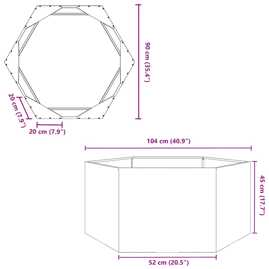 vidaXL Pflanzkübel Schwarz Sechseckig 104x90x45 Stahl