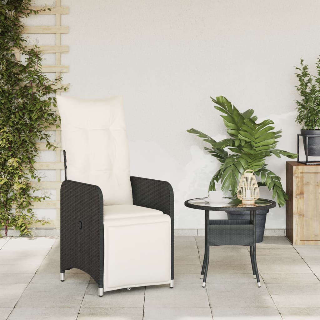 vidaXL Gartensessel Verstellbar mit Kissen Schwarz Poly Rattan