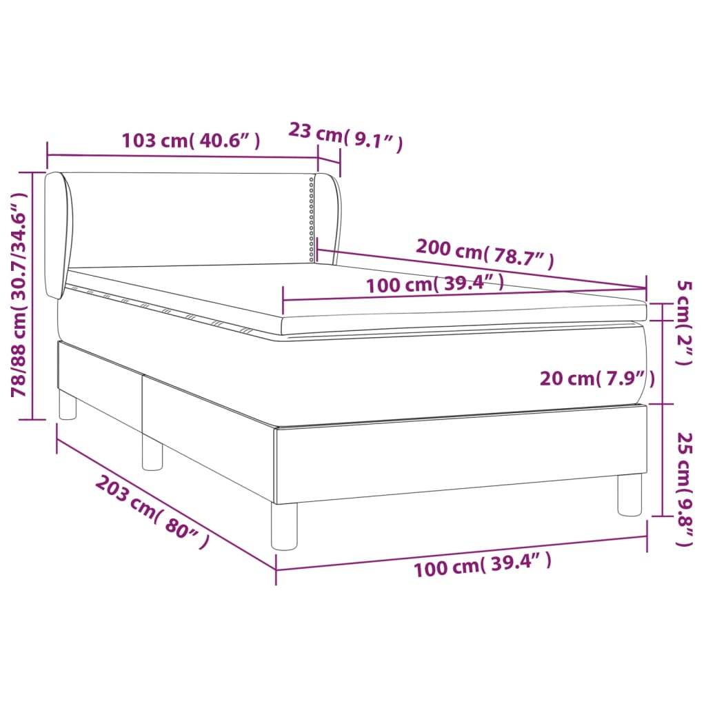 vidaXL Boxspringbett mit Matratze Schwarz 100x200 cm Kunstleder