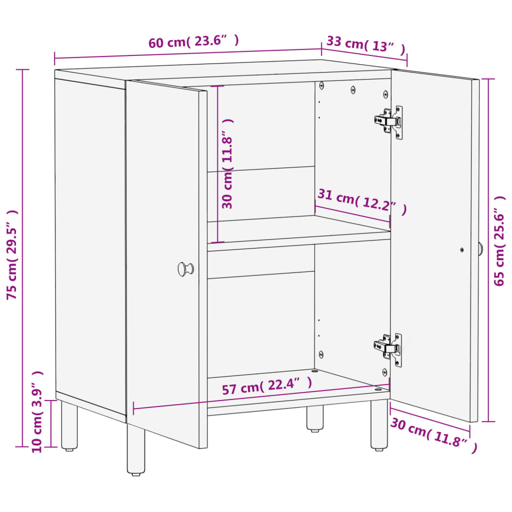 vidaXL Beistellschrank Schwarz 60x33x75 cm Massivholz Mango