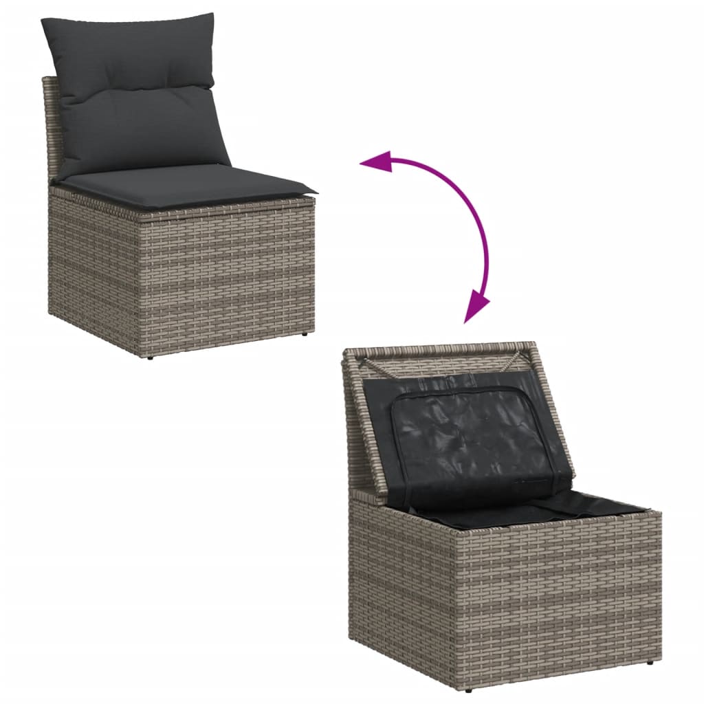 vidaXL 8-tlg. Garten-Sofagarnitur mit Kissen Grau Poly Rattan