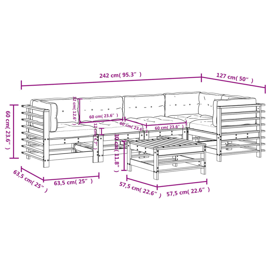 vidaXL 6-tlg. Garten-Lounge-Set mit Kissen Massivholz