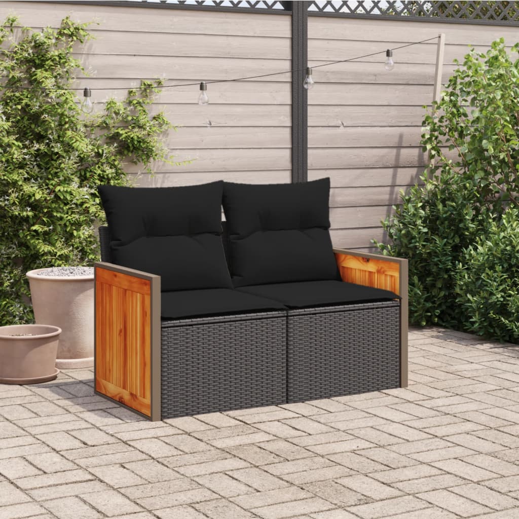 vidaXL Gartensofa mit Kissen 2-Sitzer Beige Poly Rattan