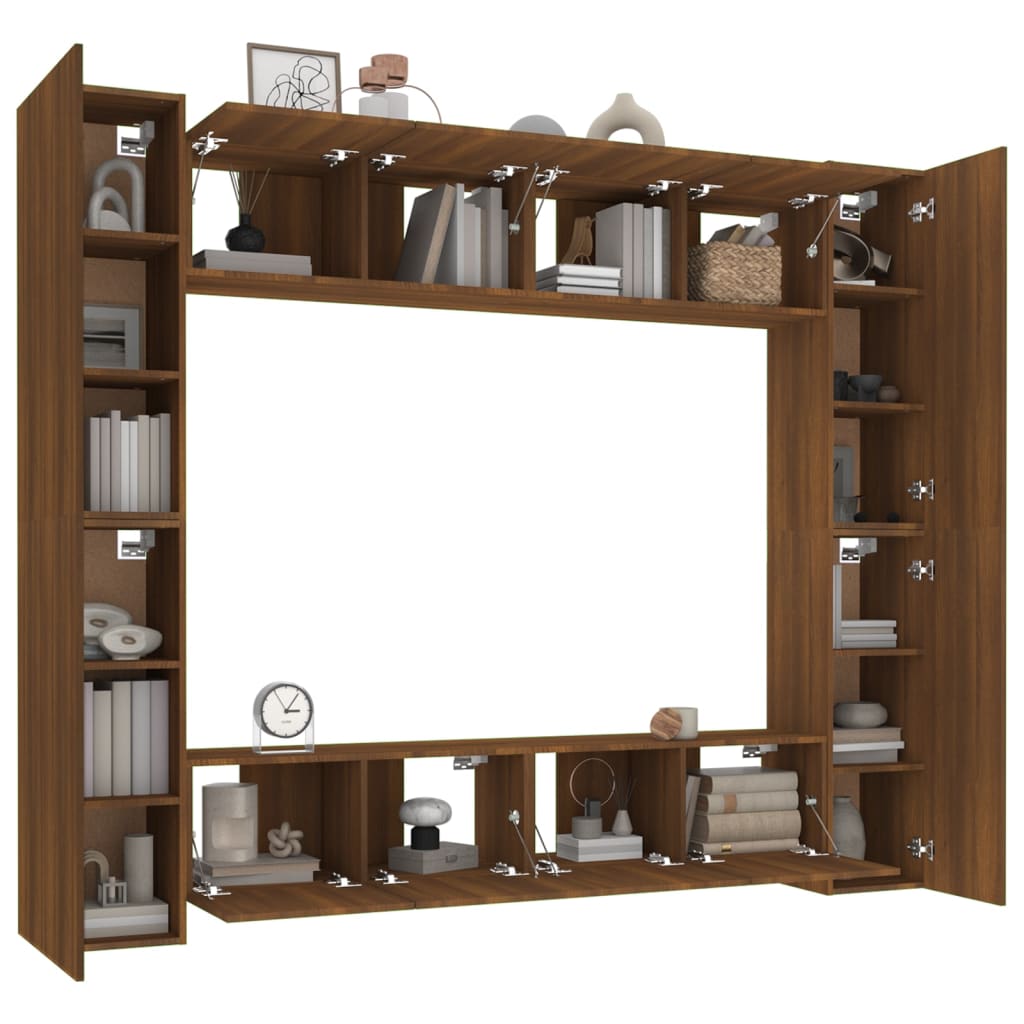 vidaXL 8-tlg. TV-Schrank-Set Braun Eichen-Optik Holzwerkstoff