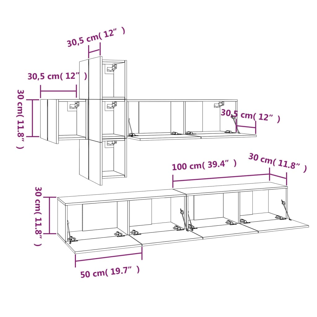 vidaXL 7-tlg. TV-Schrank-Set Sonoma-Eiche Holzwerkstoff