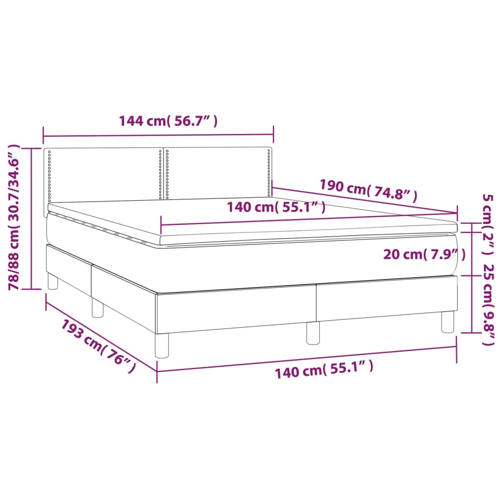 vidaXL Boxspringbett mit Matratze & LED Schwarz 140x190 cm Kunstleder