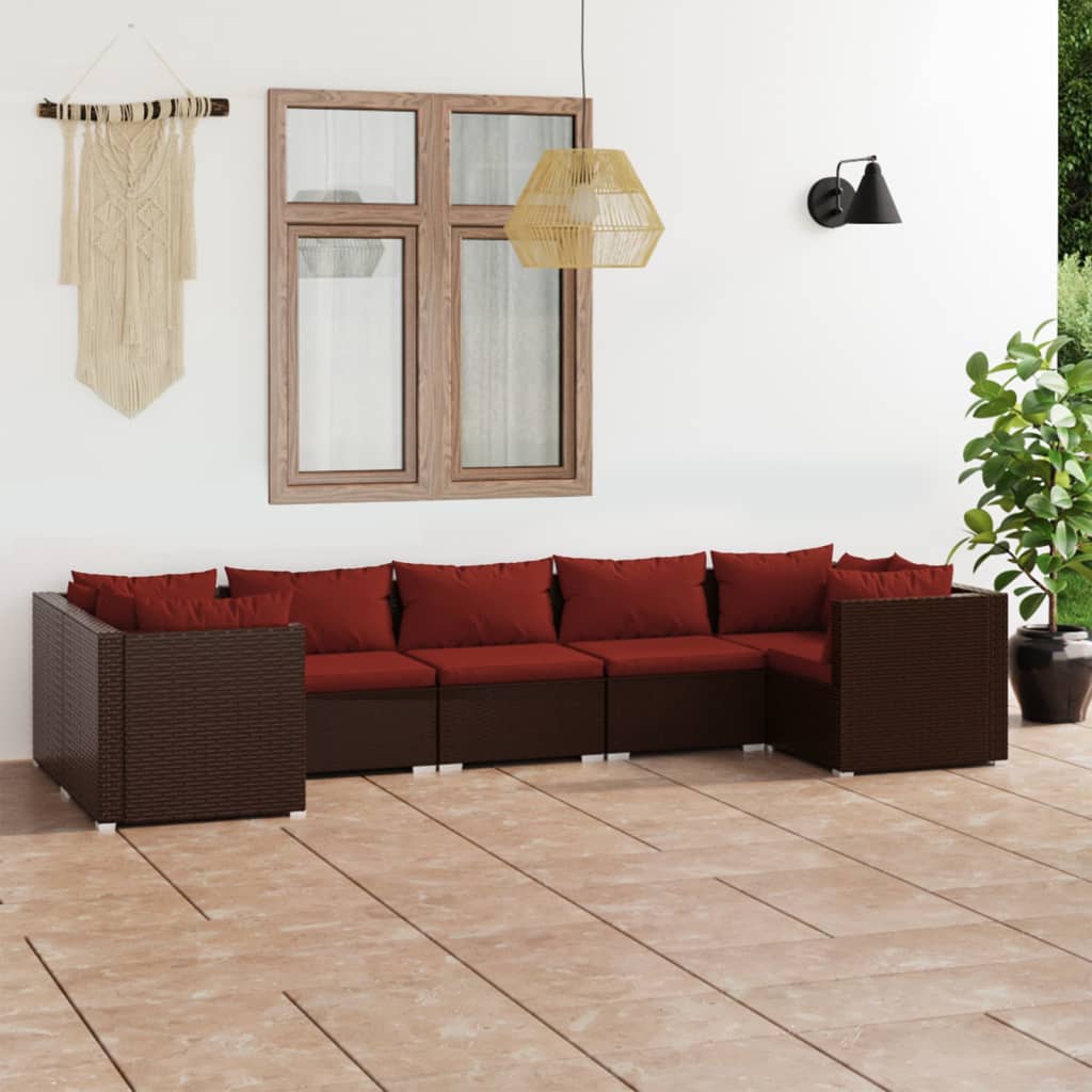 vidaXL 7-tlg. Garten-Lounge-Set mit Kissen Poly Rattan Braun