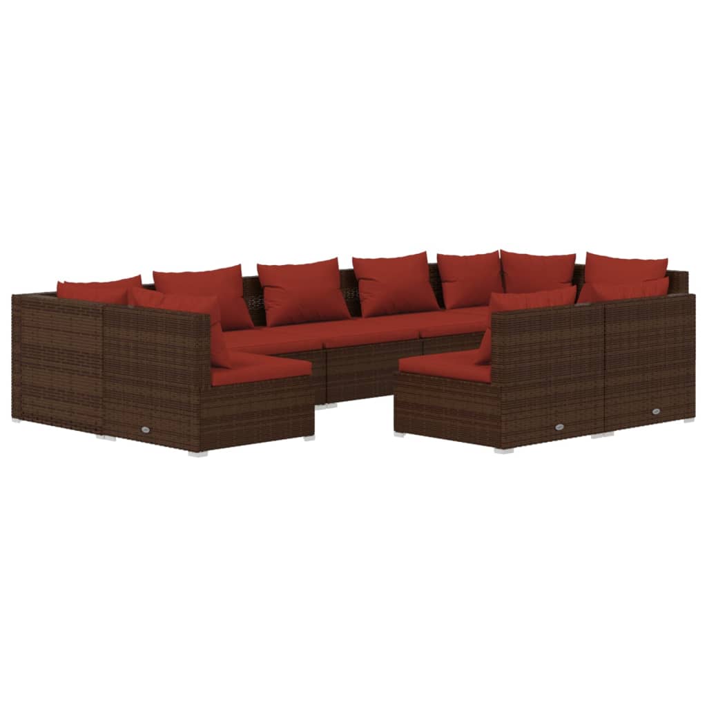 vidaXL 9-tlg. Garten-Lounge-Set mit Kissen Braun Poly Rattan