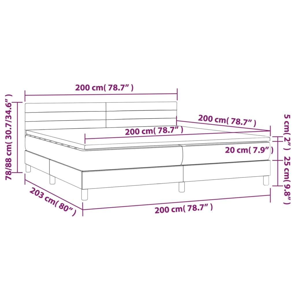 vidaXL Boxspringbett mit Matratze & LED Dunkelblau 200x200 cm Samt