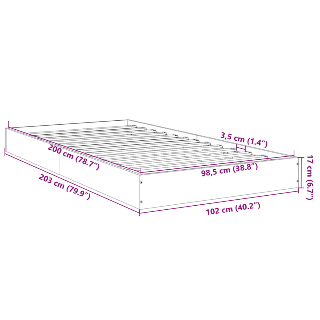 vidaXL Bettgestell ohne Matratze Räuchereiche 100x200 cm Holzwerkstoff