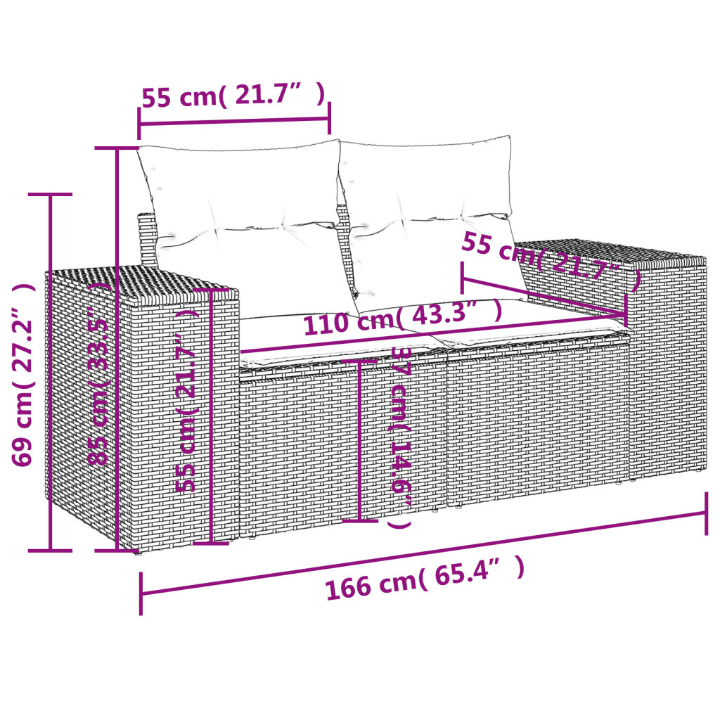 vidaXL 8-tlg. Garten-Sofagarnitur mit Kissen Schwarz Poly Rattan