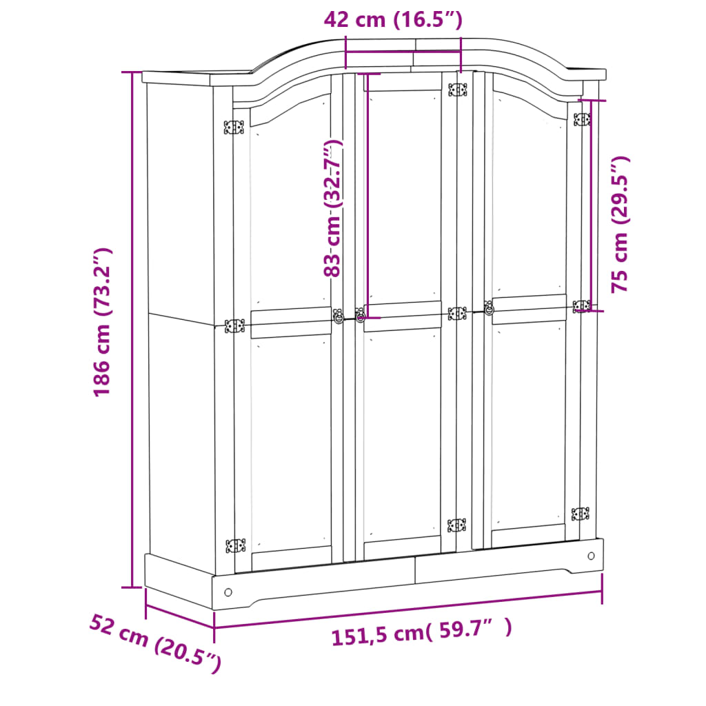 vidaXL Kleiderschrank Corona Weiß 151,5x52x186 cm Massivholz Kiefer