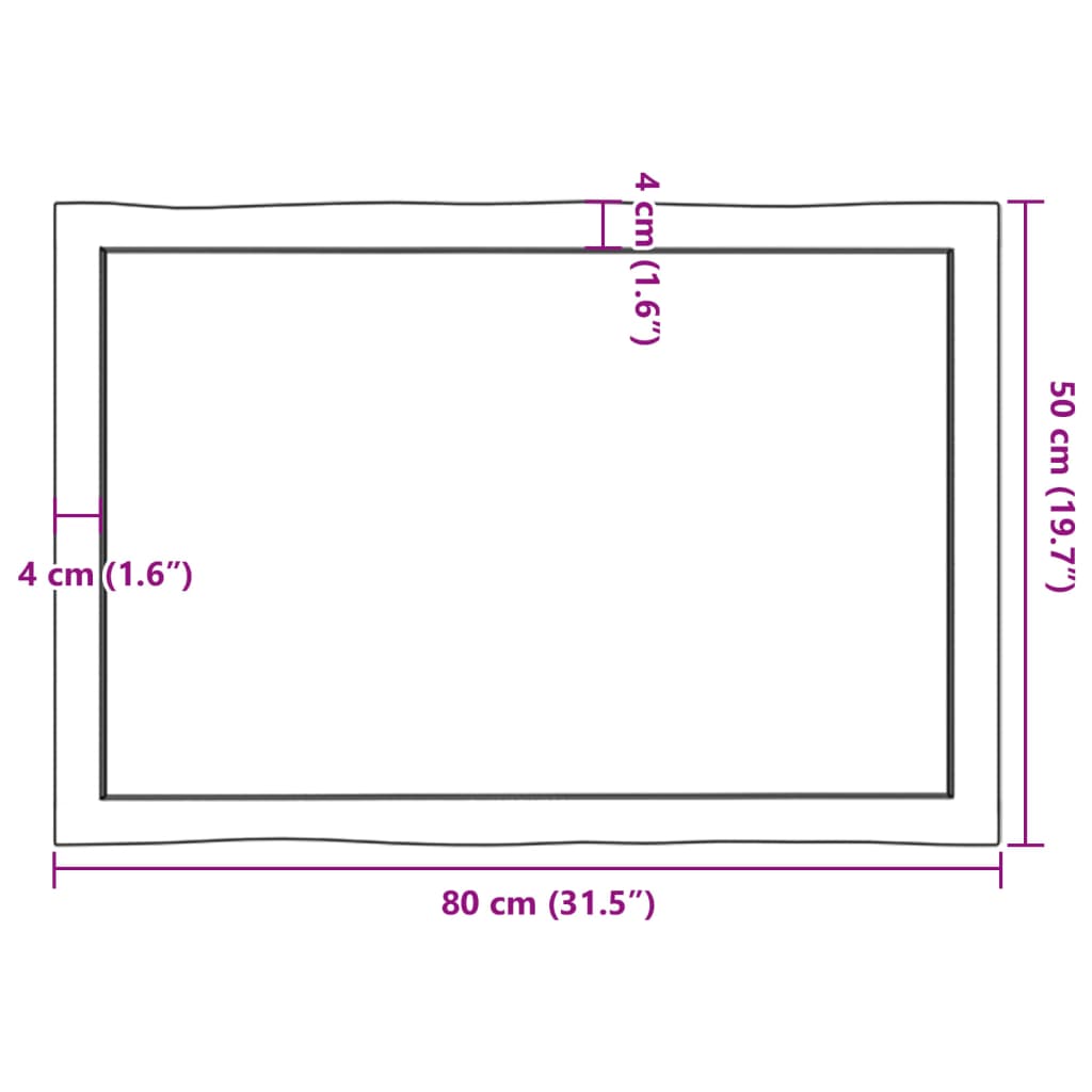 vidaXL Tischplatte 80x50x(2-4) cm Massivholz Unbehandelt Baumkante