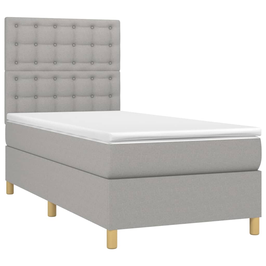 vidaXL Boxspringbett mit Matratze & LED Hellgrau 90x190 cm Stoff