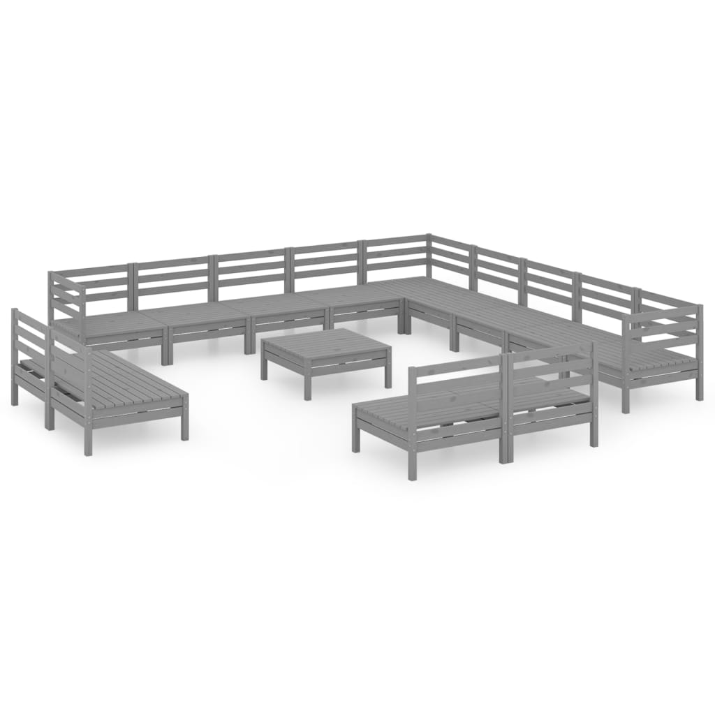 vidaXL 14-tlg. Garten-Lounge-Set Massivholz Kiefer Grau