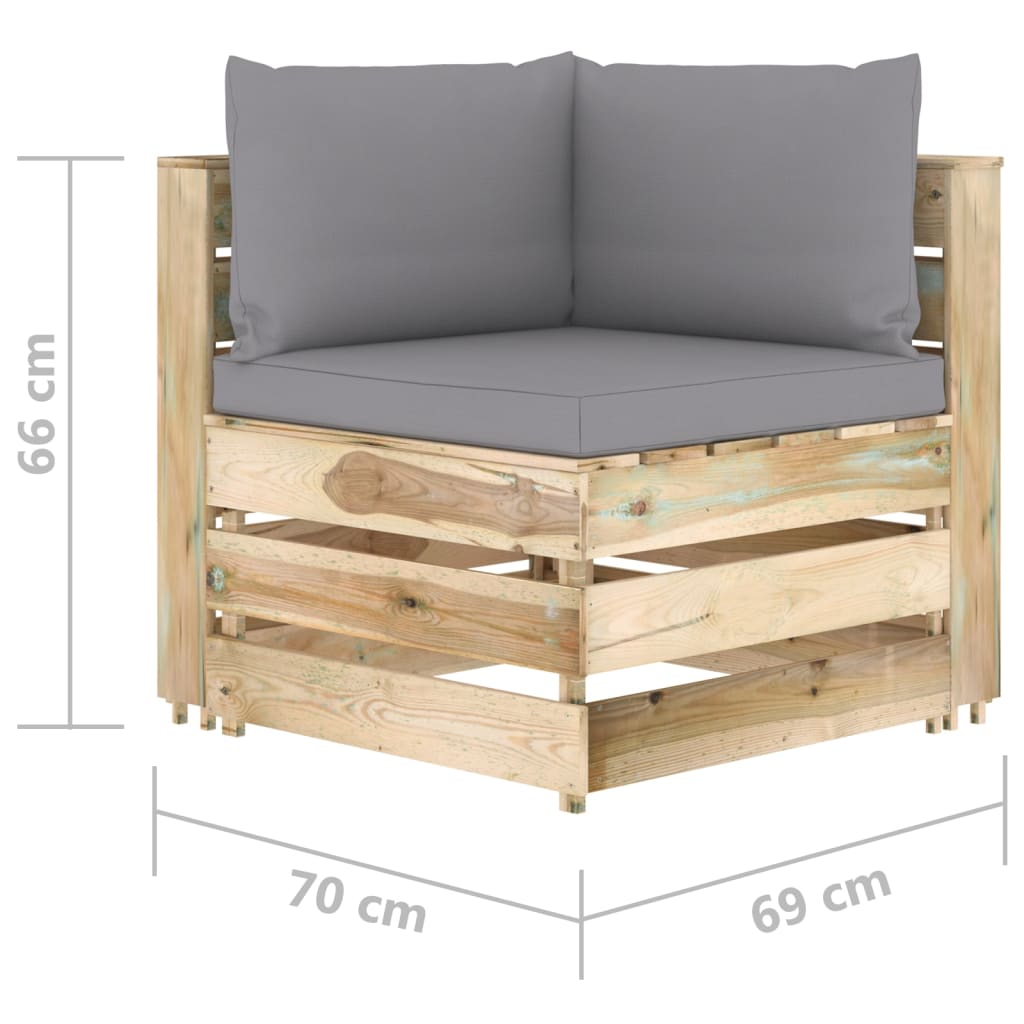 vidaXL 3-Sitzer Outdoor-Sofa mit Kissen Grün Imprägniertes Holz