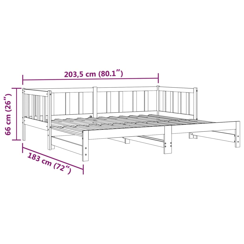 vidaXL Ausziehbares Tagesbett Weiß Massivholz Kiefer 2x(90x200) cm