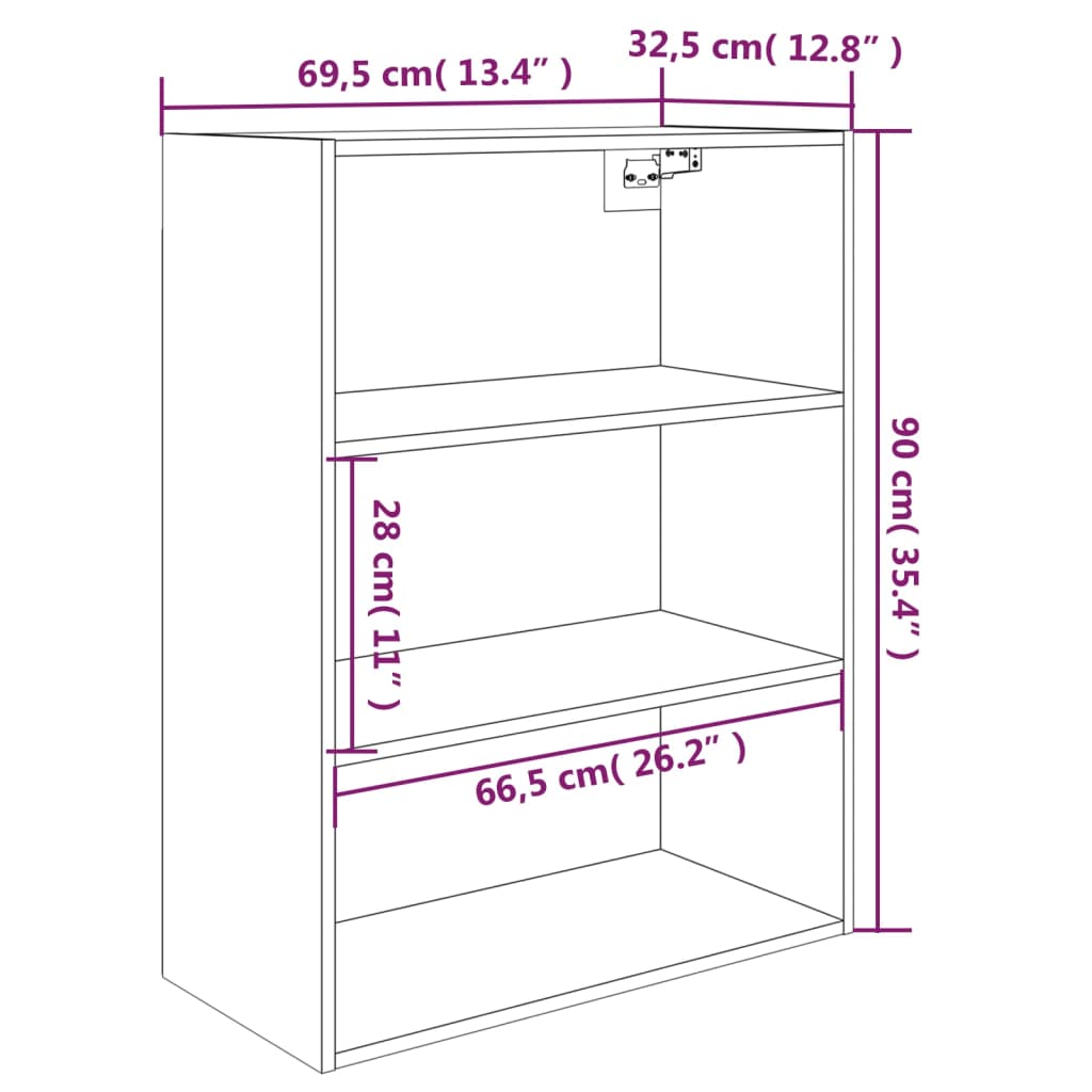 vidaXL Hängeschrank Braun Eichen-Optik 69,5x32,5x90 cm