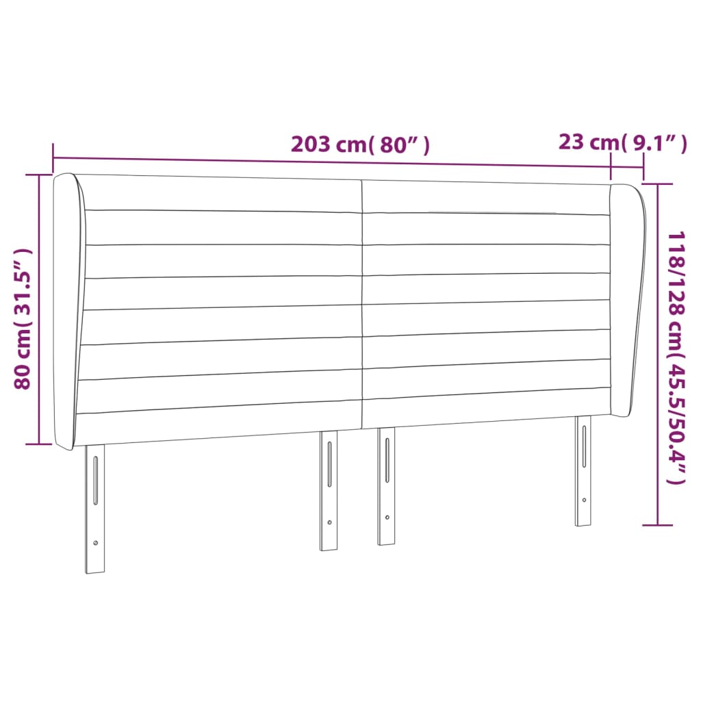 vidaXL Kopfteil mit Ohren Rosa 203x23x118/128 cm Samt