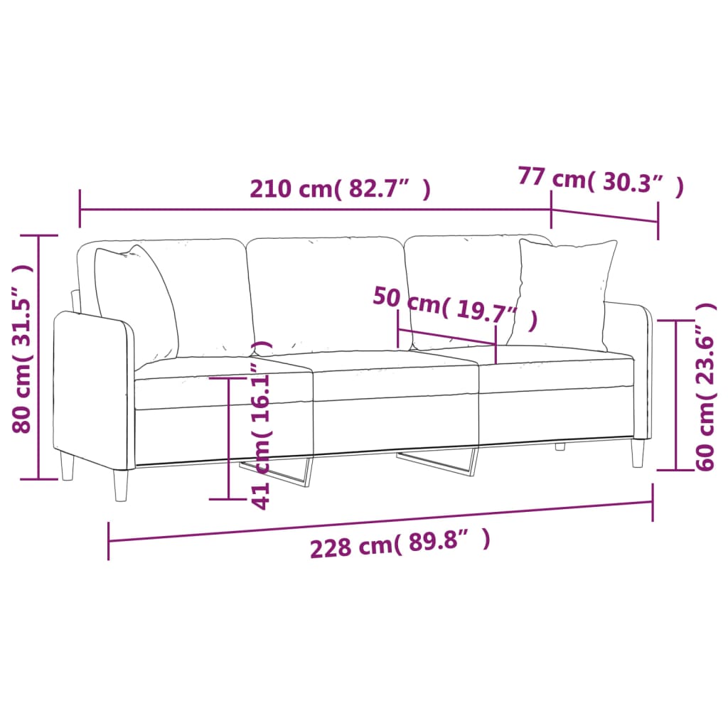 vidaXL 3-Sitzer-Sofa mit Kissen Dunkelgrau 210 cm Stoff