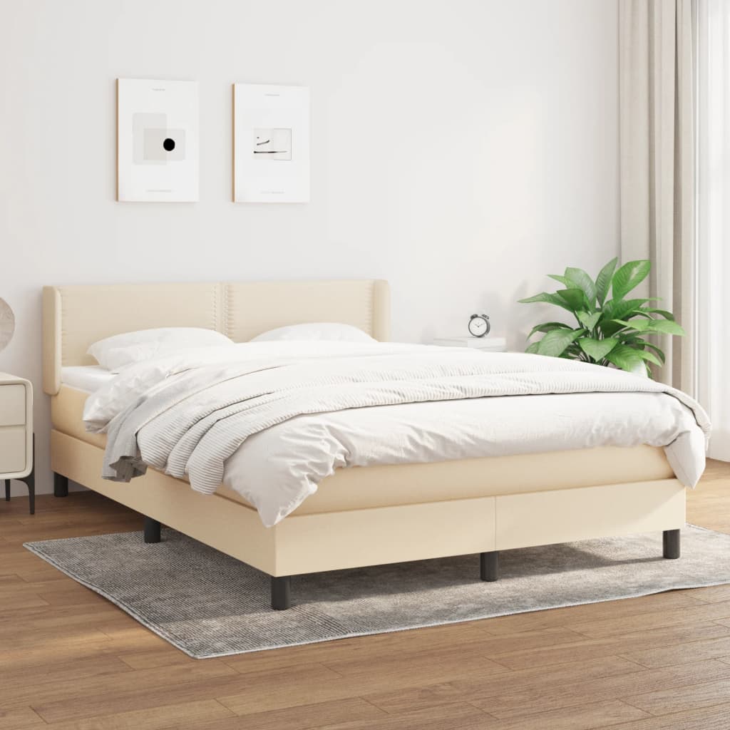 vidaXL Boxspringbett mit Matratze Creme 140x200 cm Stoff