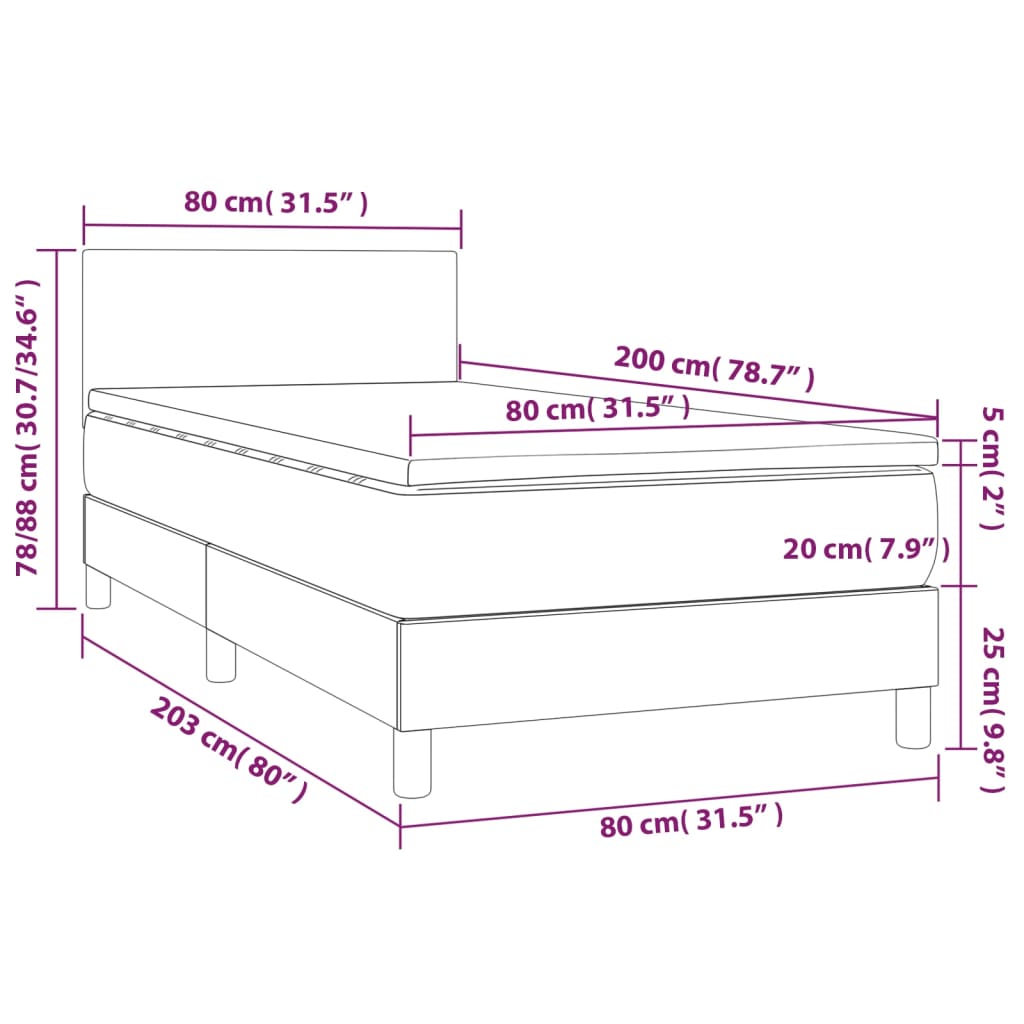 vidaXL Boxspringbett mit Matratze & LED Dunkelgrau 80x200 cm Samt