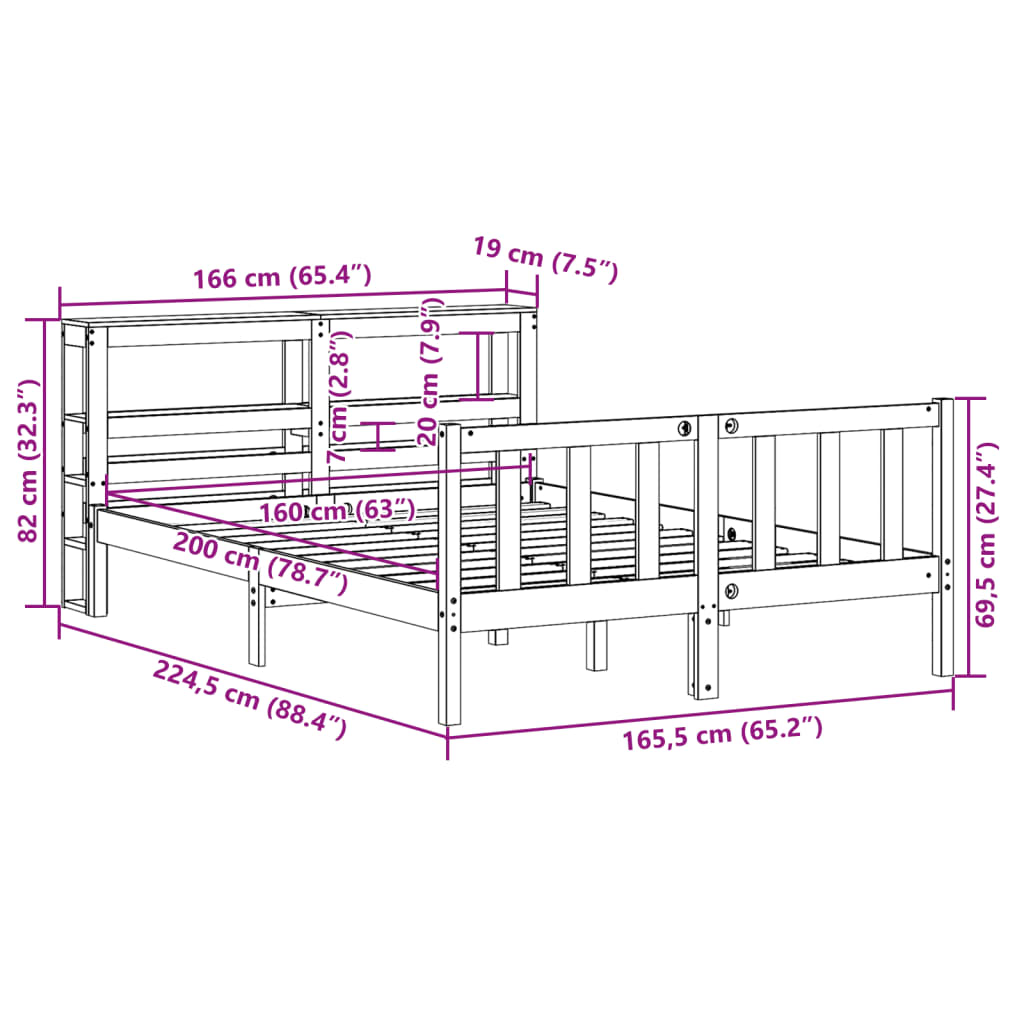 vidaXL Massivholzbett ohne Matratze 160x200 cm Kiefernholz