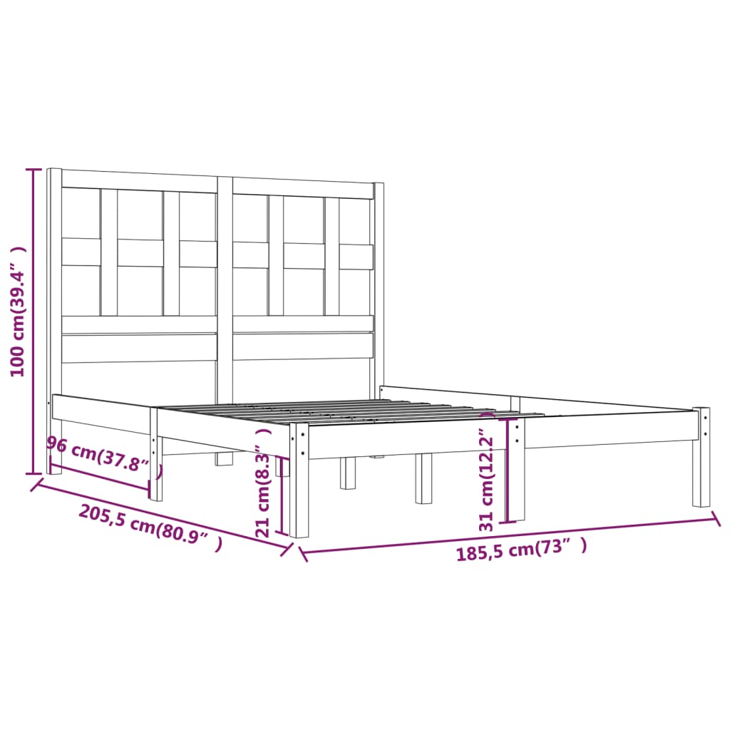 vidaXL Massivholzbett Schwarz 180x200 cm